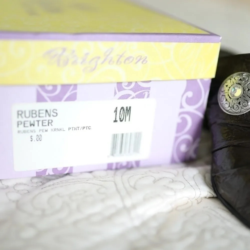 Brighton Rubens Bronze Patent Croc Leather Mules 10 - Picture 2 of 8